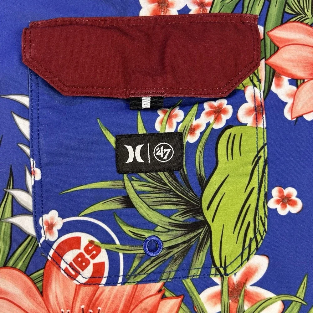 Hurley x 47 Chicago Cubs Phantom Boardshorts Mens 32 (Fits 34) Swim Trunk Floral